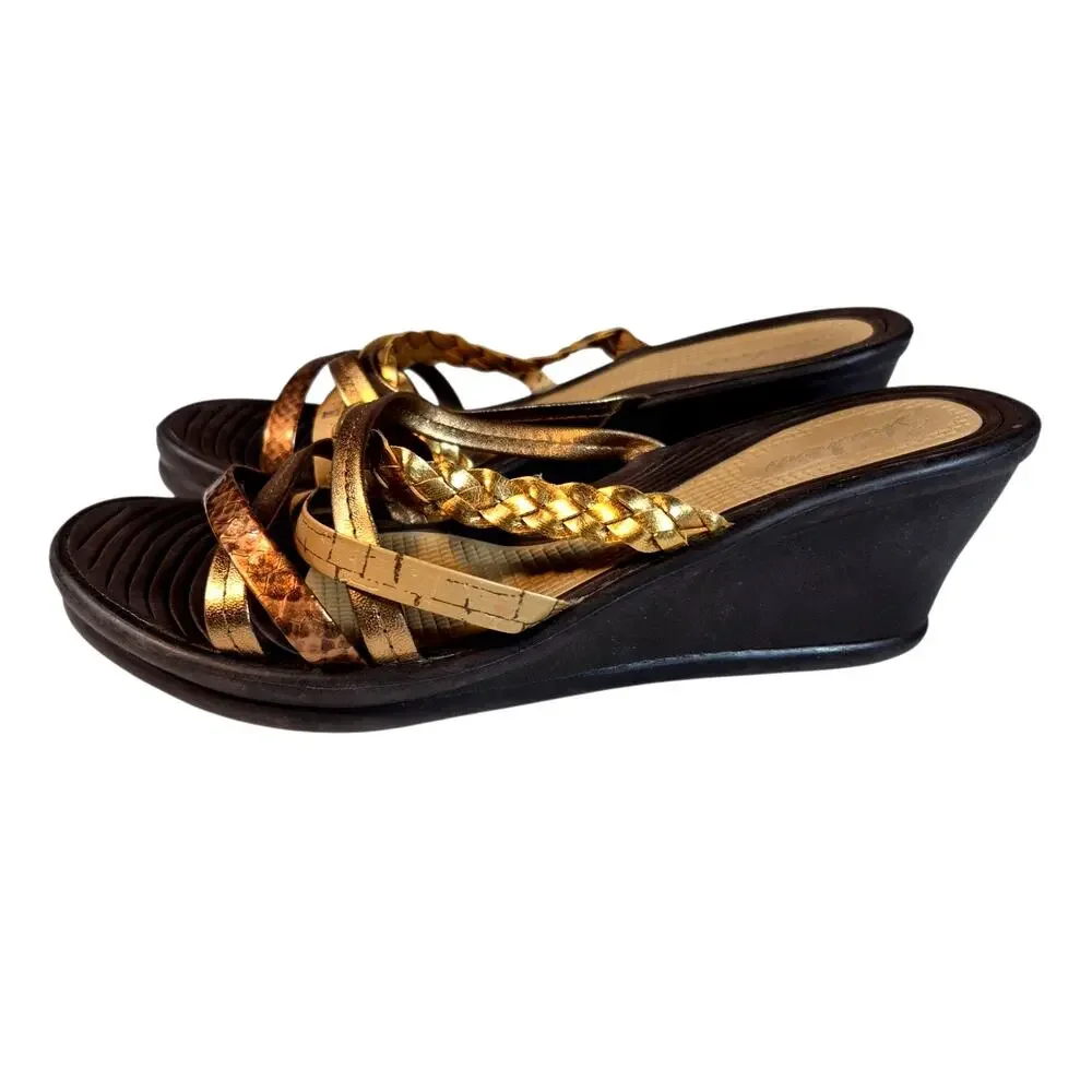 Skechers Cali Rumblers Strappy Textured Wedge Sandals Bronze/ Gold 7 - 7.5 - Picture 3 of 6